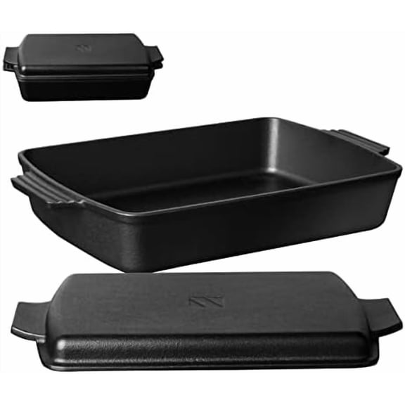 2-In-1 Pre Seasoned Cast Iron Dutch Oven With Skillet Lid,Casserole Dish,Rectangular Baking Pan,Griddle Pot Set, 6QT, 9"x13"