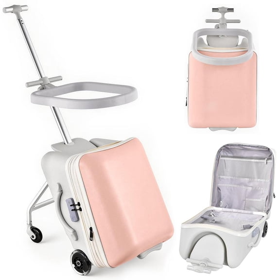 2-In-1 Ride On Luggage, Expandable Ride On Suitcase for Kids with Spinner Wheels, Carry On Luggage with Detachable Seat, Double as Stroller, Safety Guardrail, Help Your Child Relax