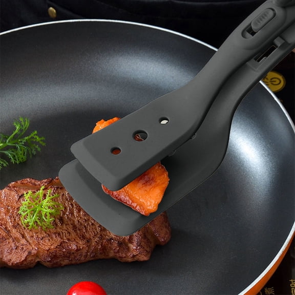 2 In 1 Silicone Kitchen Utensil Grip Flip Turner Spatula Tongs For Cooking Omelet Pancake Fish Bread Food Handling Non-Stick Safe