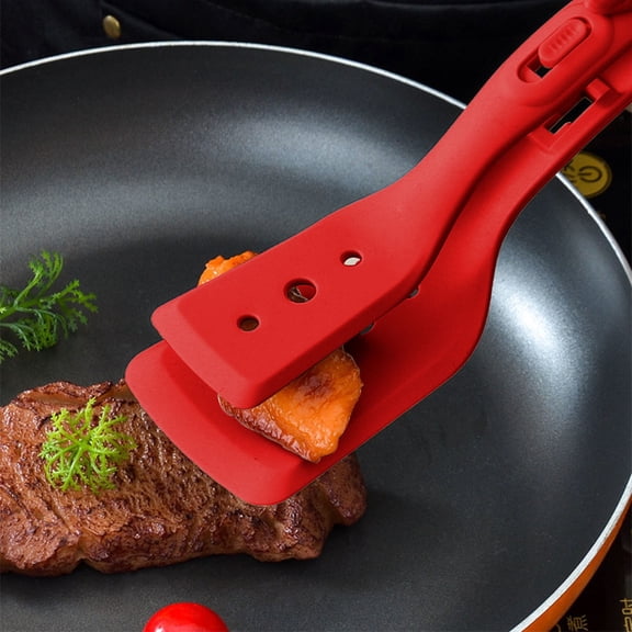 2 In 1 Silicone Kitchen Utensil Grip Flip Turner Spatula Tongs For Cooking Omelet Pancake Fish Bread Food Handling Non-Stick Safe