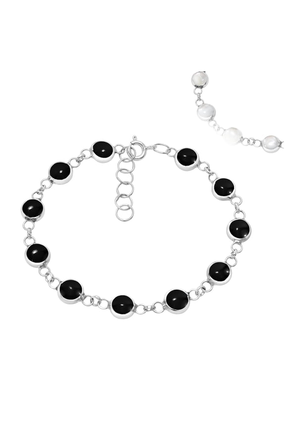 2 In 1 Simulated Black Onyx and White Shell Sterling Silver Tennis Bracelet