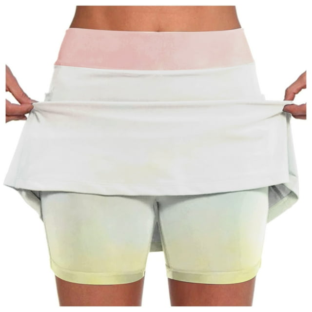 2 In 1 Skorts for Women 2 In 1 High Waisted Compression Liner Shorts Summer High Elastic Gym Shorts Tennis Skorts Shorts with Pockets,White,XXXXL