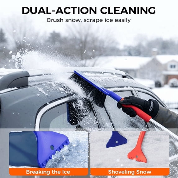 2-In-1 Snow Brush and Ice Scraper | Retractable Aluminum Alloy Handle | Extra-Wide 8in Head for Car Roof & Windshield | Winter Car Care Tool