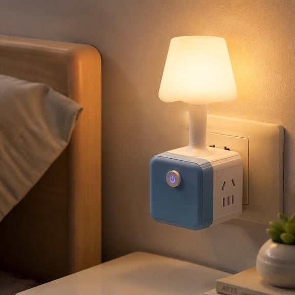 2-In-1 Socket LED Night Lamp, Standard Power Socket Night Light, Warm Glow Plug-In Night Light With Front Button And Frosted Lampshade For Bedroom Bathroom Hallway Kitchen