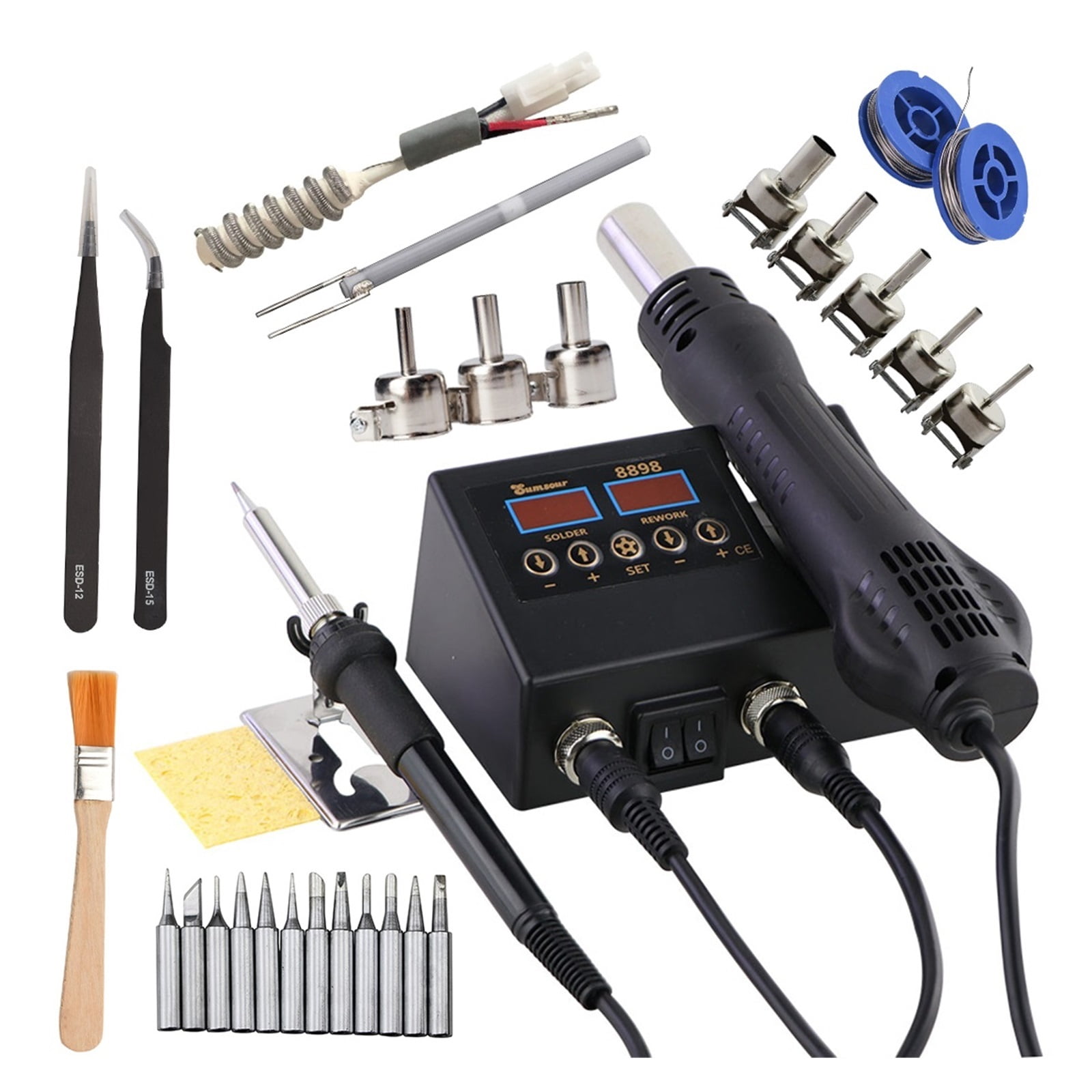 2 In 1 Soldering Station Digital Display Hot Air Gun Welding Rework For