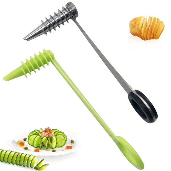 2-In-1 Spiral Cutter Set Spiral Cutter Stainless Steel For Kitchen Cooking Silver