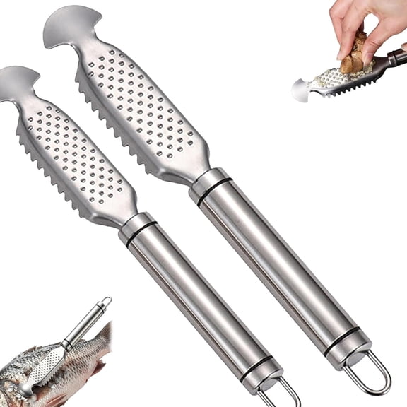 2-In-1 Stainless Steel Fish Scaler, Ginger Grater, Easy Descaling and Grating Tool for Kitchen, Ginger Garlic Prep-2pcs