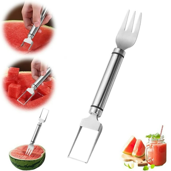 2 In 1 Stainless Steel Fruit Cutter Watermelon Slicer Melon Corer Kitchen Tool With Grape Divider
