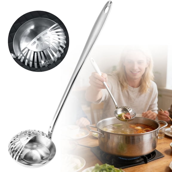 2 In 1 Stainless Steel Soup Ladle with Strainer Long Handle Cooking Serving