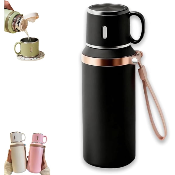 2 In 1 Stainless Steel Vacuum Insulated Bottle With Lidded Cup, 600ml/20.3oz Wide Mouth Design for Travel and Gym, Leakproof 316 Stainless Steel