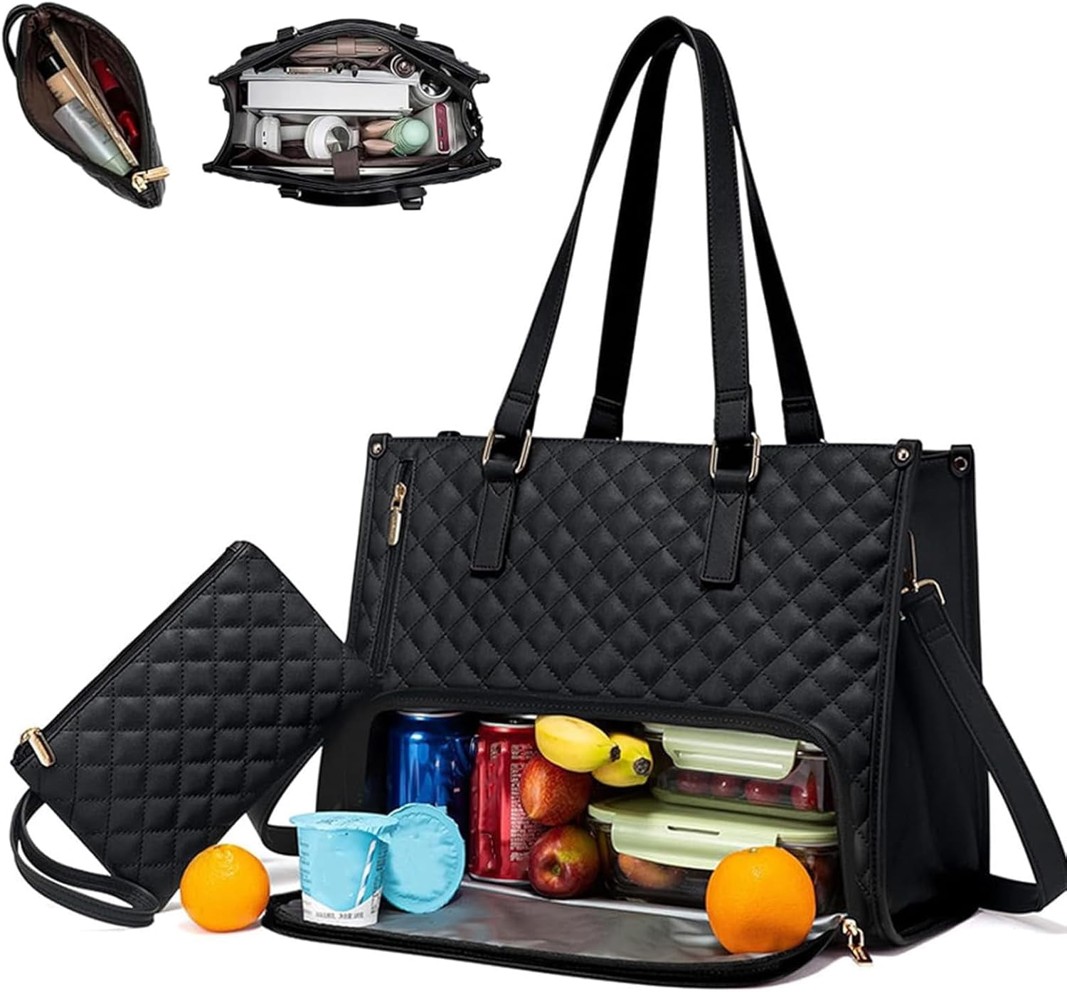 2 In 1 Tote Bag Lunch Bag Combo, 3 In 1 Lunch Tote Bag For Women,15.6 Inch with Lunch Compartment,LaptopWith Insulated Lunch Compartment