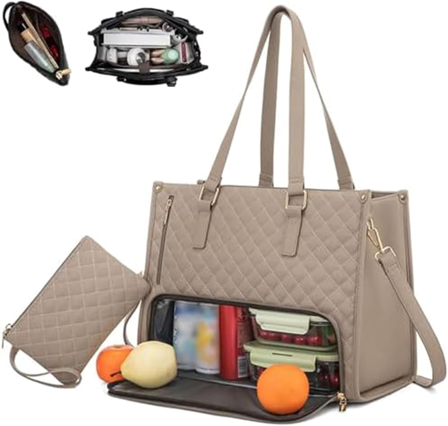 2 In 1 Tote Bag Lunch Bag Combo, 3 In 1 Lunch Tote Bag For Women,15.6 Inch with Lunch Compartment,LaptopWith Insulated Lunch Compartment