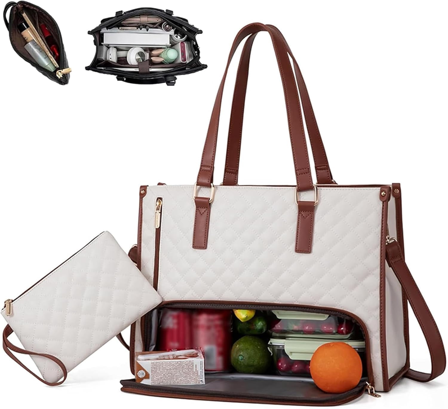 2 In 1 Tote Bag Lunch Bag Combo, 3 In 1 Lunch Tote Bag For Women,15.6 Inch with Lunch Compartment,LaptopWith Insulated Lunch Compartment