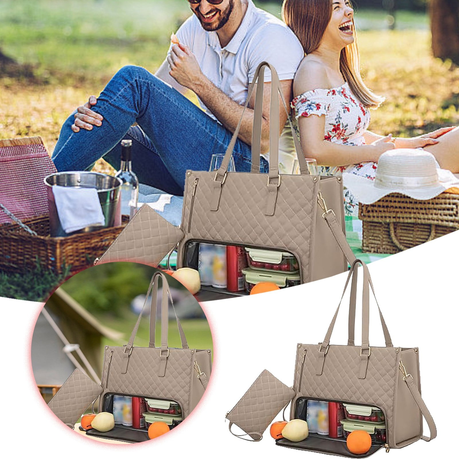 Générique 2 In 1 Tote Bag Lunch Bag Combo, Lunch Tote Bag for Women, Laptop Bag with Lunch Compartment, 15.6 Inch Tote Bag with Lunch Compartment (Black
