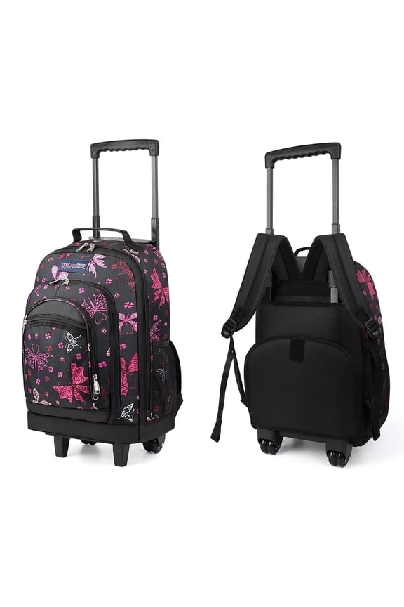20" Rolling Backpack for Women Men, 2 in 1 Carry-on Travel Backpack with Wheels & Handle for Work, Weekend, School, Short Trips, Pink Butterfly - JH2561