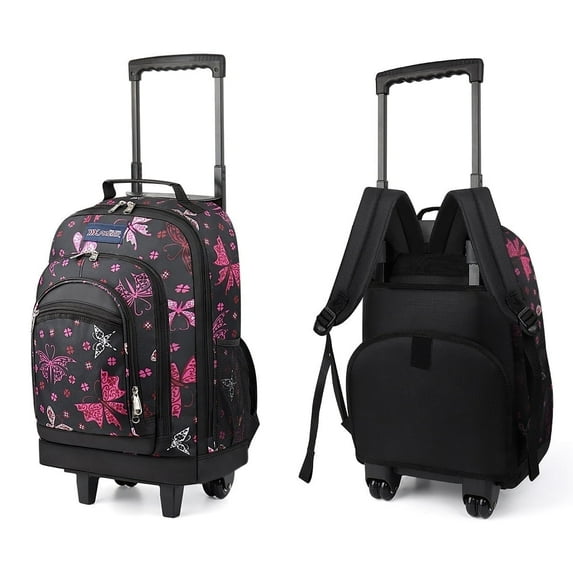 20" Rolling Backpack for Women Men,2 in 1 Carry On Travel Backpack with Wheels & Telescopic Handle for Work, Weekend, School & Short Trips, Pink Butterfly, JH2561