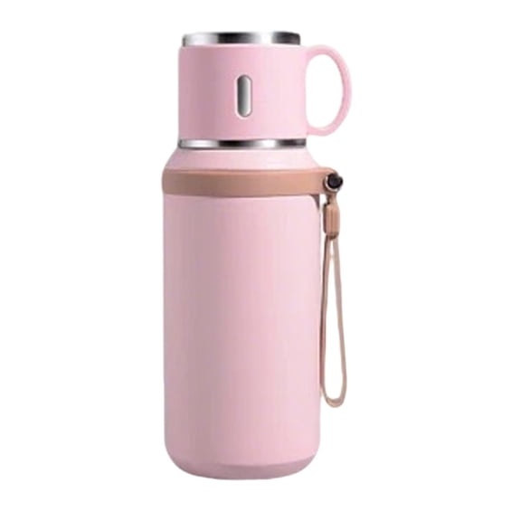 2 In 1 Vacuum Insulated Double Wall Stainless Steel Bottle With Cup Lid Portable Leak Proof For Travel Coffee And School Daily Hydration (Pink)