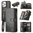 thumbnail image 1 of 2 In 1 Wallet Phone Case for Apple iPhone 12 Pro Max, Detachable Magnetic Back Cover with Cards Holder Zipper Pocket Hand Wrist RFID Blocking Snap Closure Shockproof Case for iPhone 12 Pro Max, Black, 1 of 7