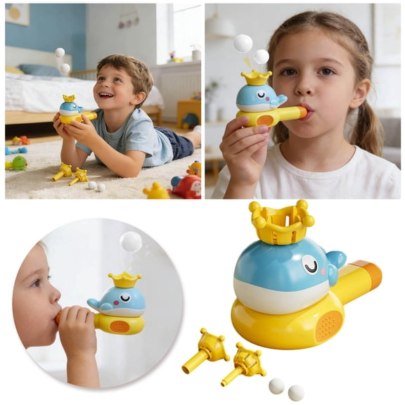 2-In-1 Whale Themed Blowing Toy Set With Floating Balls – Oral Motor & Breath Control Training(Blue-4.7X3In)