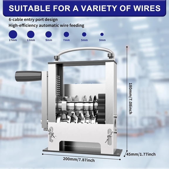 2-In-1 Wire Stripper Machine with Replacement Blade Sets, Manual & Drill Powered Wire Stripper Tool with 6 Channels & 5 Blades for 0.12" to 0.67" (3mm-17mm) Scrap Copper Wire