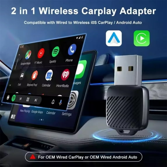 2-In-1 Wireless and android Auto Adapter Converts Factory Wired To Wireless Plug and Play Portable Usb Design Compatible with Most Vehicles Supports All Oem Controls Steering
