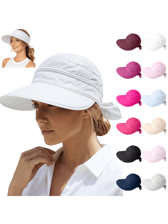 2 In 1 Women's Sun Visor Hat with Zipper Off Ponytail Friendly Lightweight Cap