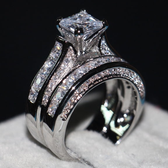 100Fens 2-In-1 Womens Vintage Engagement Wedding Set