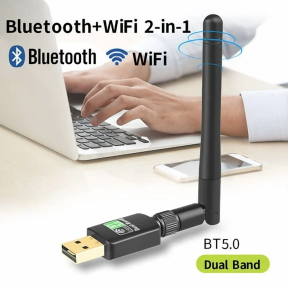 2-In1 Bluetooth 5.0 600Mbps Dual Band 2.4/5Ghz Wireless Usb Wifi Adapter Dongle