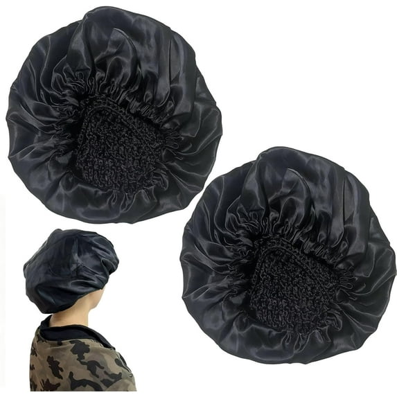 2 In1 Wrap Cap Bonnet Reversible, Double Adjustable Layered Nettie Band, Extra Long Hair Silk Press Set for Curly