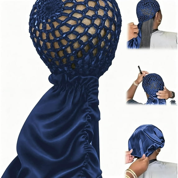 2 In1 Wrap Cap Bonnet Reversible, Double Adjustable Layered Nettie Band, Extra Long Hair Silk Press Set for Curly