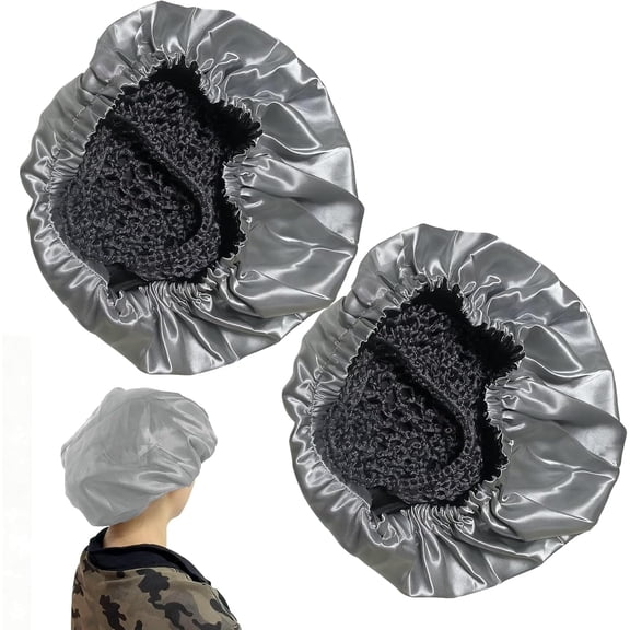 2 In1 Wrap Cap Bonnet Reversible, Double Adjustable Layered Band, Extra Long Hair Silk Press Set for Curly