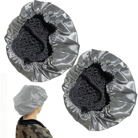 2 In1 Wrap Cap Bonnet Reversible, Double Adjustable Layered Nettie Band, Extra Long Hair Silk Press Set for Curly
