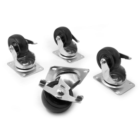 2-Inch 110-Pound Capacity Single-Bearing Rubber Swivel Plate Caster with Brake (4-Pack)