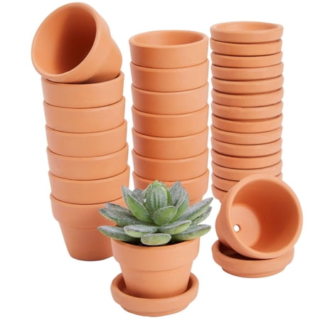 Juvale Miniature Clay Pots with Saucers & Drainage Holes - 1.9 x 2 x 1.7 inches - 16-Pack Rustic Terracotta Succulent Planters - Tiny Terracotta Pots with Tray for Garden Decor