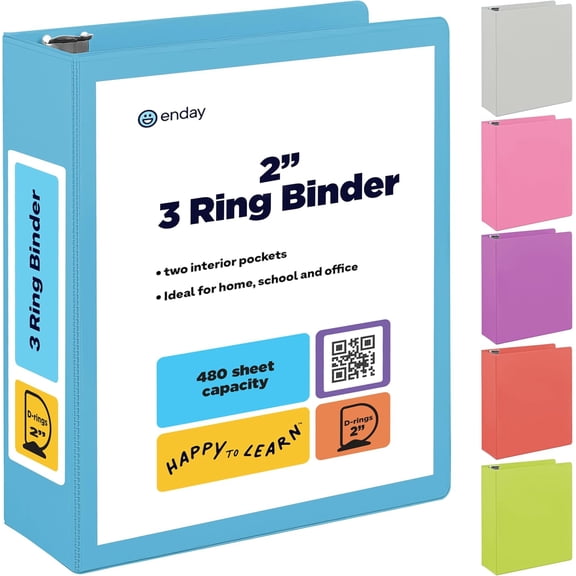 2 Inch 3 Ring Binder 2 Blue, Slant D-Ring 2 in Binder Clear View Cover with 2 Inside Pockets, Heavy Duty Colored School Supplies Office and Home Binders  by