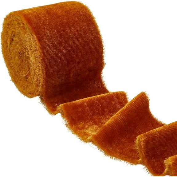 2 Inch 3 Yards Orange Nylon Silk Velvet Fabric Frayed Fringe Chiffon Trim Vintage Ragged Raw Edge Glossy Finish Ribbon for Gift Wrapping Flower Bouquet Invitation Decoration Diy Craft Supply