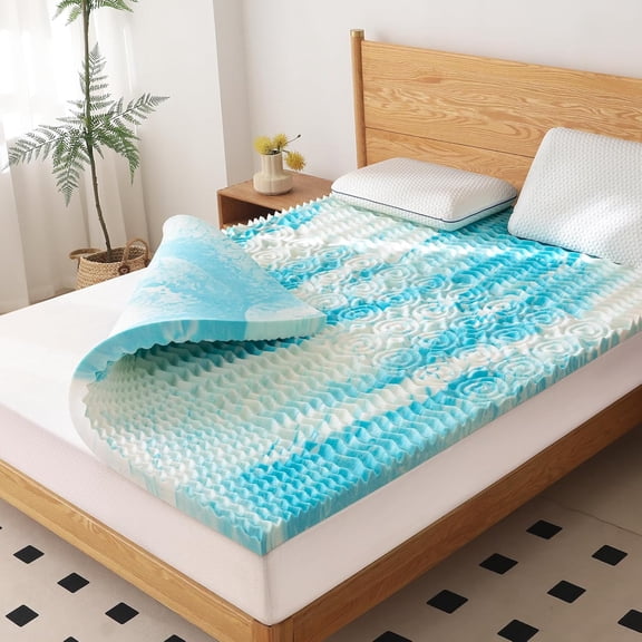 2 Inch 5 Zone Memory Foam Mattress Topper Twin Size, Comfortable Mattress Topper for Back Pain Relief, Gel Infused Bed Topper, Blue, Twin Size