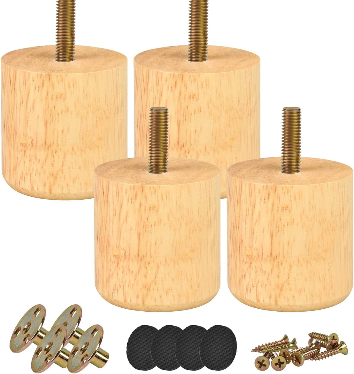 Btowin VCF 2 Inch Solid Wood Furniture Legs, 4Pcs Round Bun Feet with Bolts  \u0026 Screws - Walmart.com, image size:1192x1259