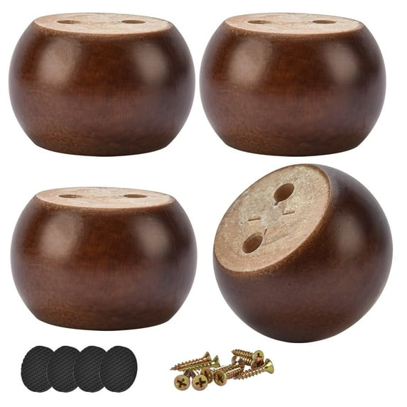 2 Inch / 5cm Solid Wood Furniture Legs, Btowin VCF 4Pcs Walnut Modern Round Bun Feet Wooden DIY Replacement Feet with Screws for Chair Sofa Couch Cabinet Dresser TV Stand