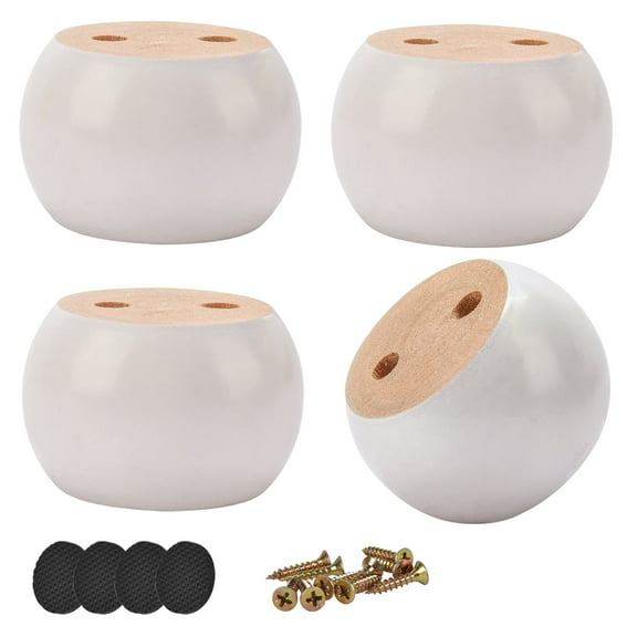 2 Inch / 5cm Solid Wood Furniture Legs, Btowin VCF 4Pcs White Modern Round Bun Feet Wooden DIY Replacement Feet with Screws for Chair Sofa Couch Cabinet Dresser TV Stand