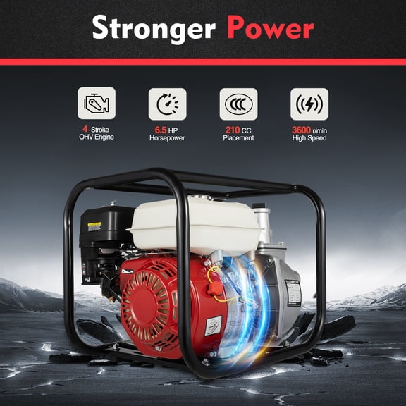 2 Inch 6.5HP Gas Powered Semi Trash Water Pump, 210cc 4-Stroke Water Transfer Pump for Farm Irrigation, Flood Cleanup & Pool Draining