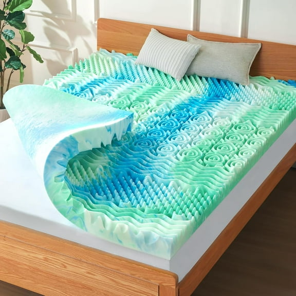 2 Inch 7-Zone Twin Memory Foam Mattress Topper Egg Crate Cooling Gel Infused Mattress Pad Bed Topper for Pressure Relief and Back Pain Soft & Breathable, CertiPUR-US Certified