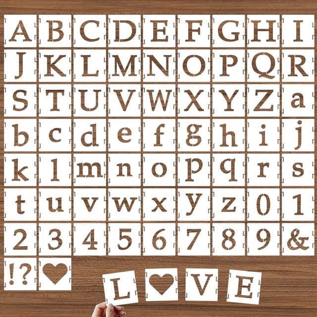 2 Inch Alphabet Letter Stencils, 65 count Plastic Letter Number Symbol ...