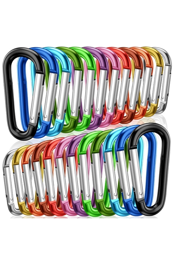 2 Inch Aluminum D Ring Carabiner Clip D Shape Spring Loaded Gate Keychain Carabiner Set Mini Snap Hook Keychain Clip for Outdoor Camping and Everyday Use 24 PCS