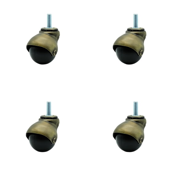 2 Inch Antique Brass Hooded 3/8 Inch Threaded Stem Ball Casters Set of 4 SCC
