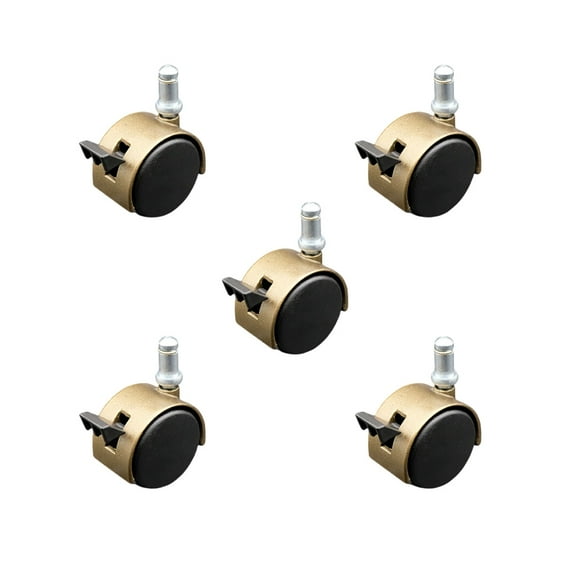 2 Inch Antique Brass Hooded Nylon Wheel Grip Ring Chair Caster with Brake Set 5