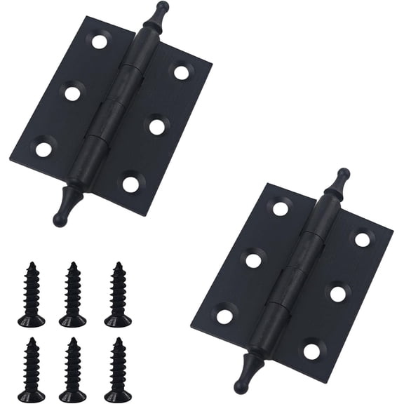 2 Inch Antique Style Solid Brass Butt Hinges with Ball Finials, Black Plated for Furniture Cabinet Drawer Door, 2PCS