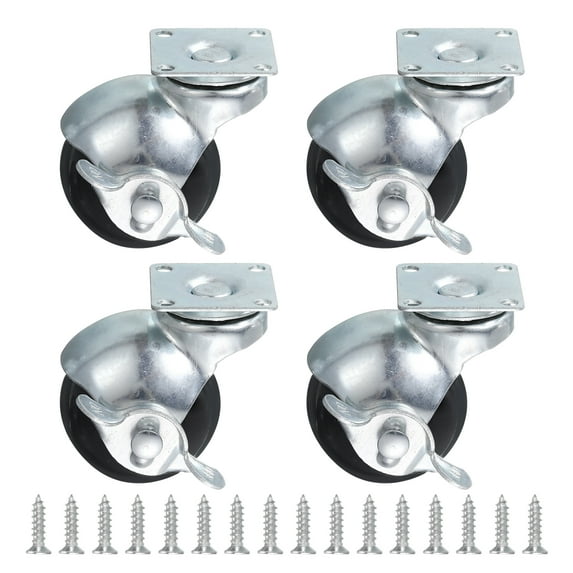 2 Inch Ball Caster Wheels with Brake, 4 Pack Furniture Casters, Silver Tone