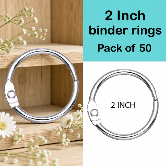 2 Inch Binder Rings 50 Pk Metal Book Loose Leaf Paper Ring | Heavy-duty Nickel-plated That Are Easy To Open Ideal For Flashcards Index Cards School Office And Crafts