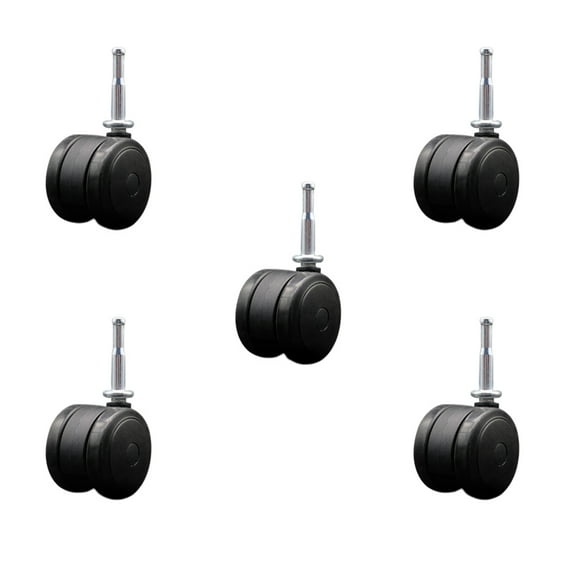 2 Inch Black Floor Safe Twin Wheel Casters 5/16 Grip Neck Stem Set of 5 SCC